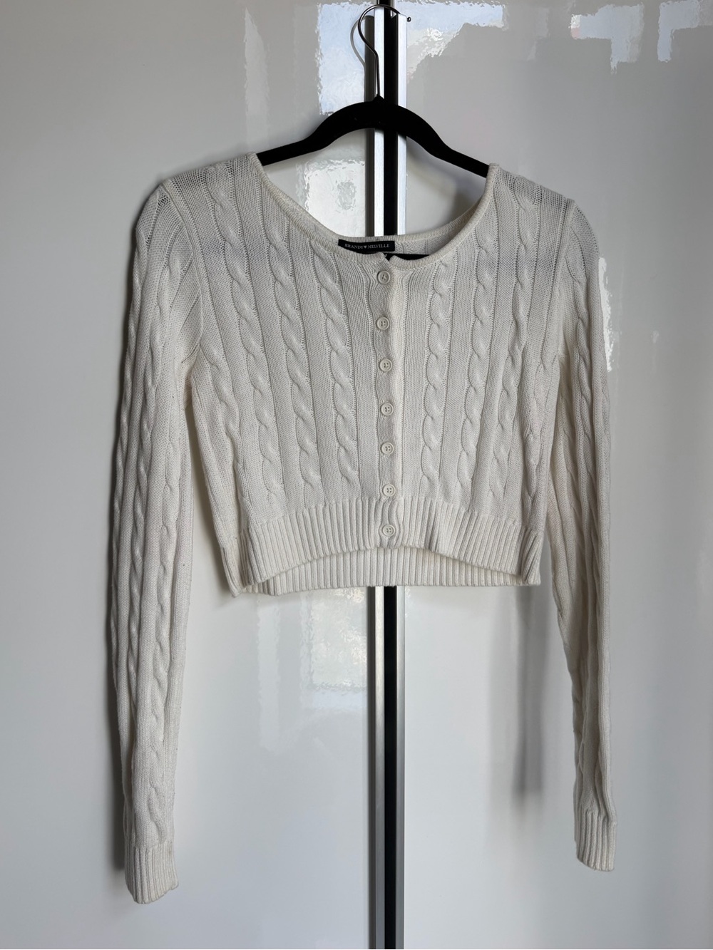 Brandy Melville Cream Cable-Knit Cropped Button Cardigan